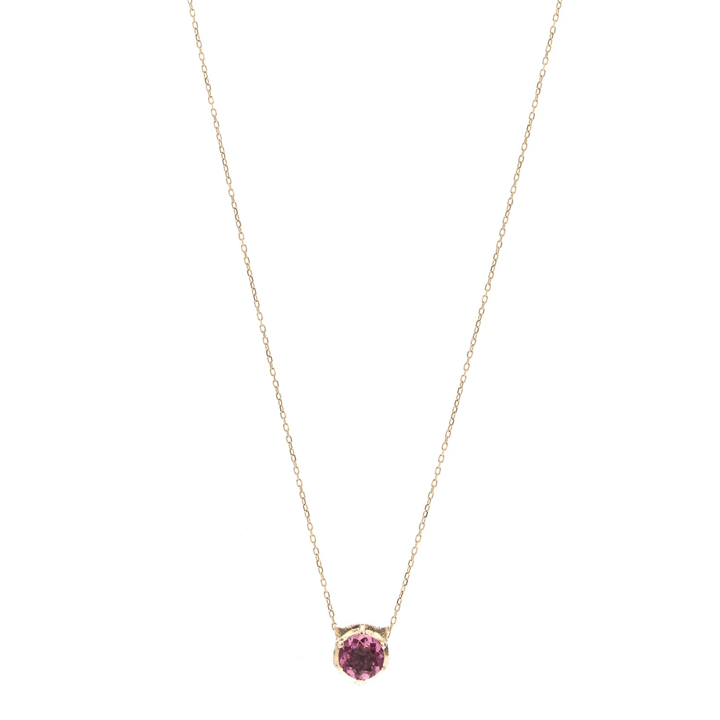18K Yellow Gold Diamond Pink Tourmaline  Le Marche Des Merveilles Feline Pendant Necklace