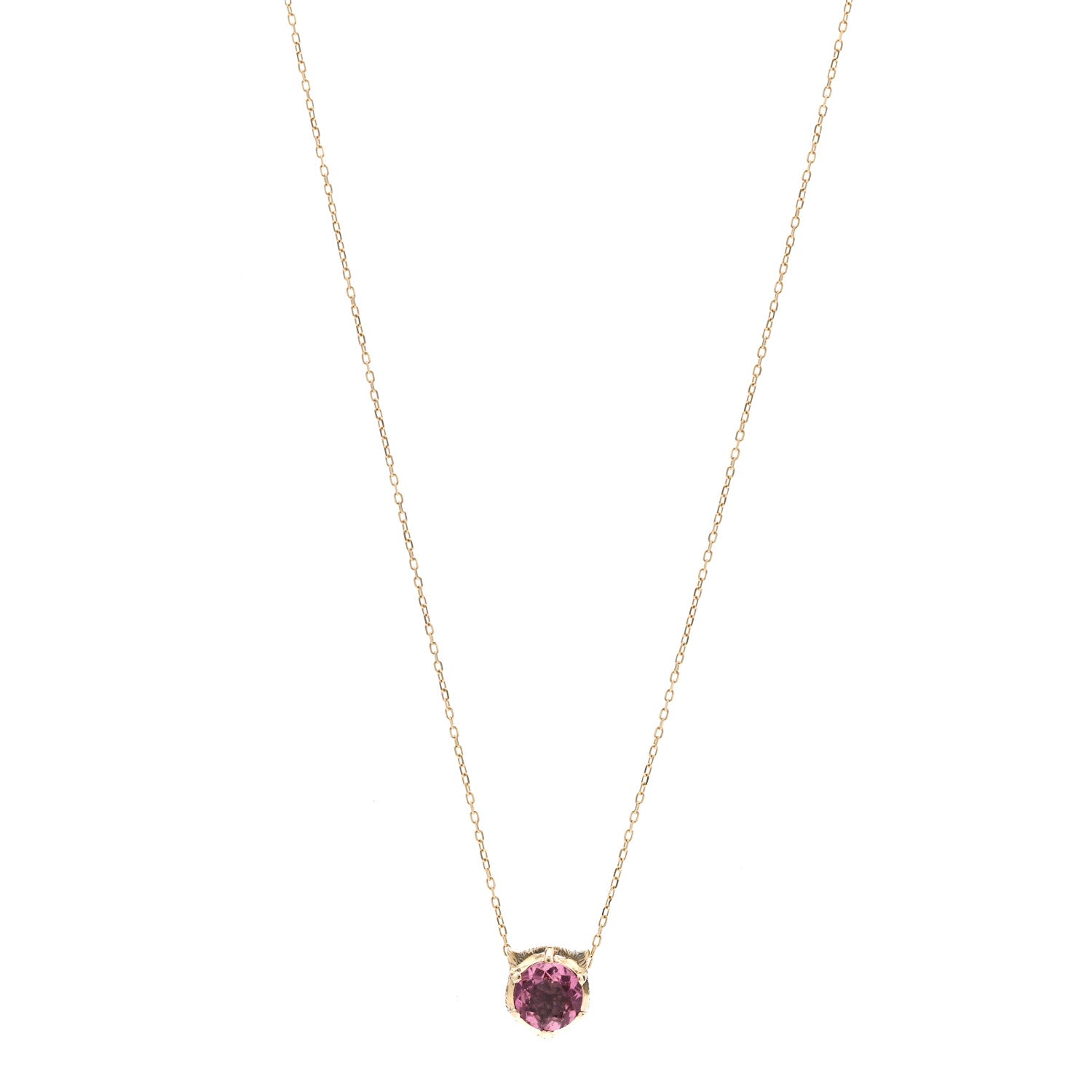 Gucci 18K Yellow Gold Diamond Pink Tourmaline  Le Marche Des Merveilles Feline Pendant Necklace 1 of 6