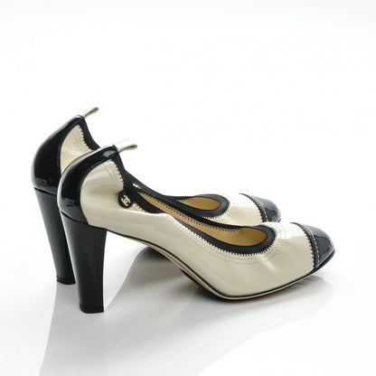 Chanel Patent CC Elastic Cap Toe Pumps 42 Light Beige Black 4 of 7