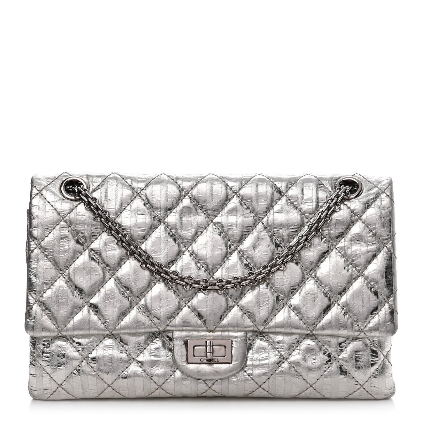 Metallic Calfskin Striped 2.55 Reissue Flap Silver