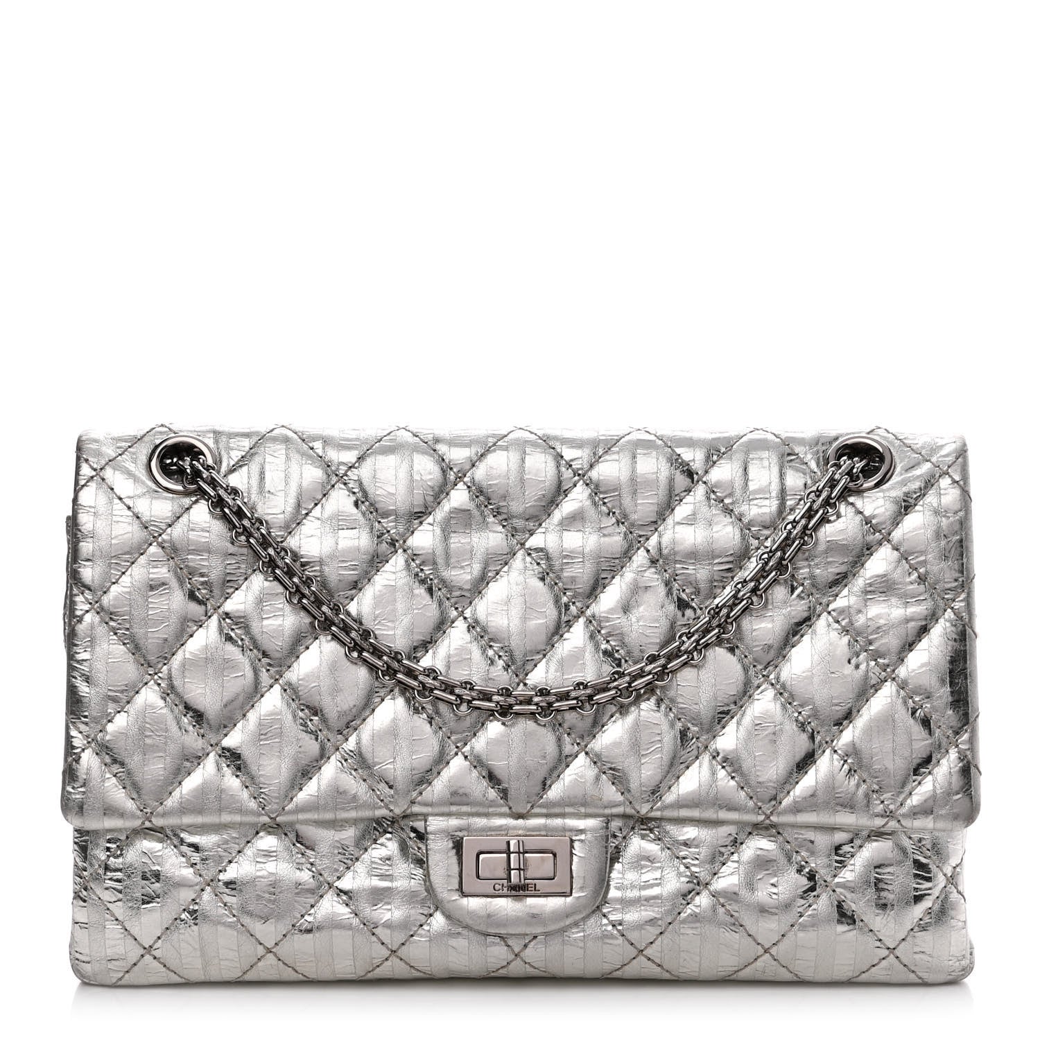 Chanel Metallic Calfskin Striped 2.55 Reissue Flap Silver 1 of 12