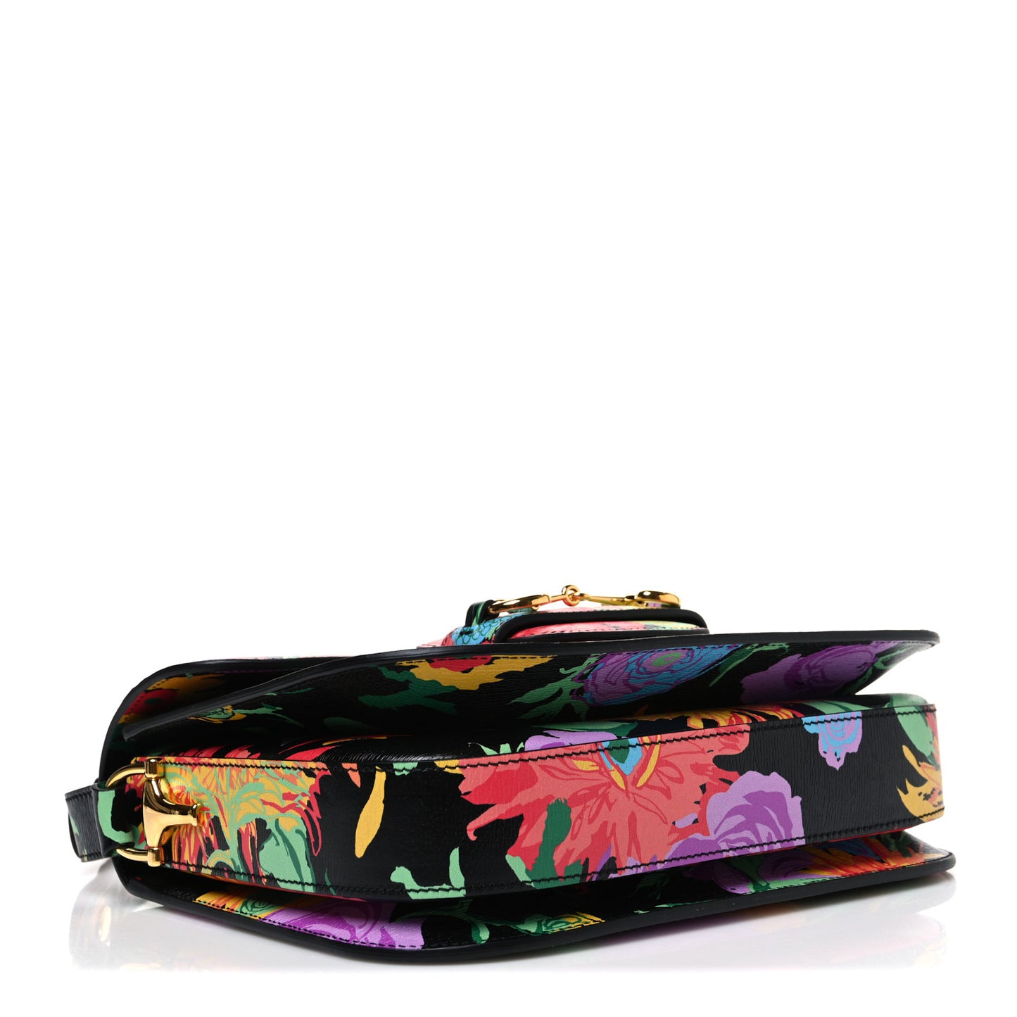 X KEN SCOTT New Shangai Calfskin Jenny Floral Print Horsebit 1955 Shoulder Bag Black Pink