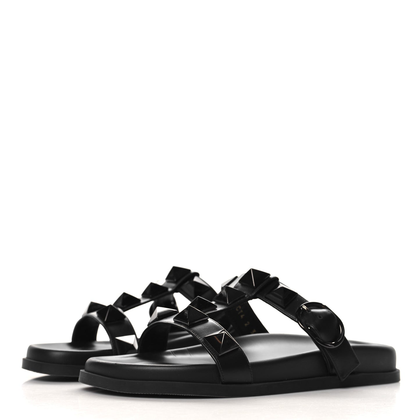 Calfskin Roman Stud Slide Sandals 37 Black