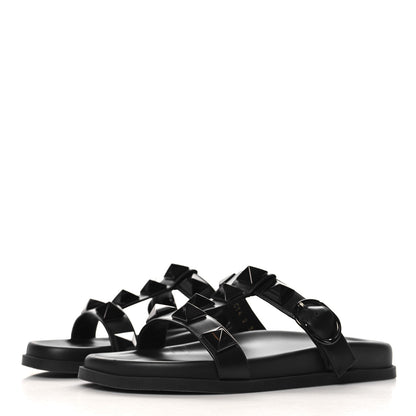 Valentino Garavani Calfskin Roman Stud Slide Sandals 37 Black 4 of 9