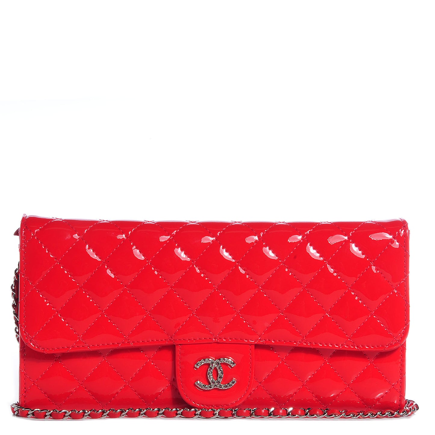 Patent Quilted Brilliant Clutch Flap Red