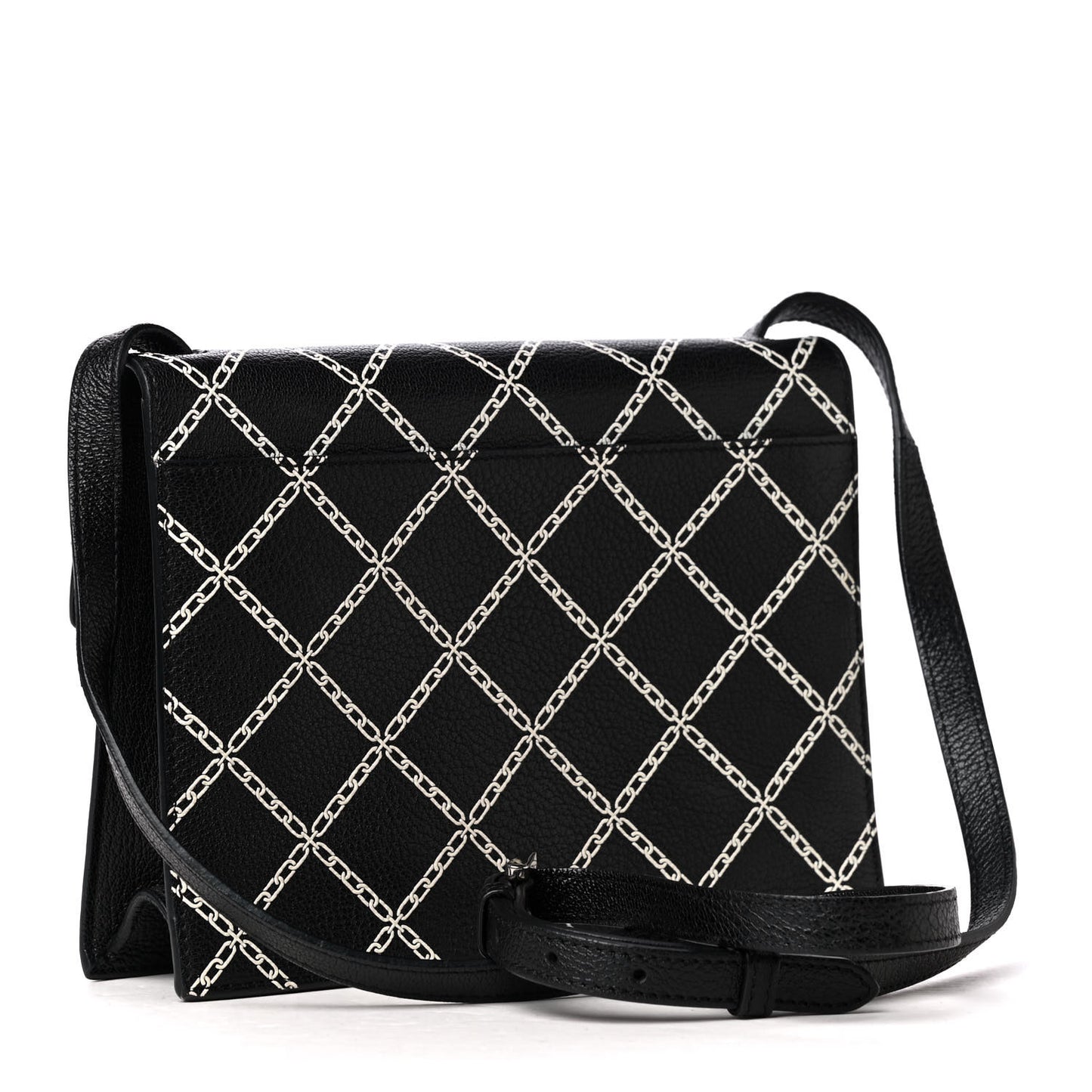 Grain Calfskin Chain Print Crossbody Black