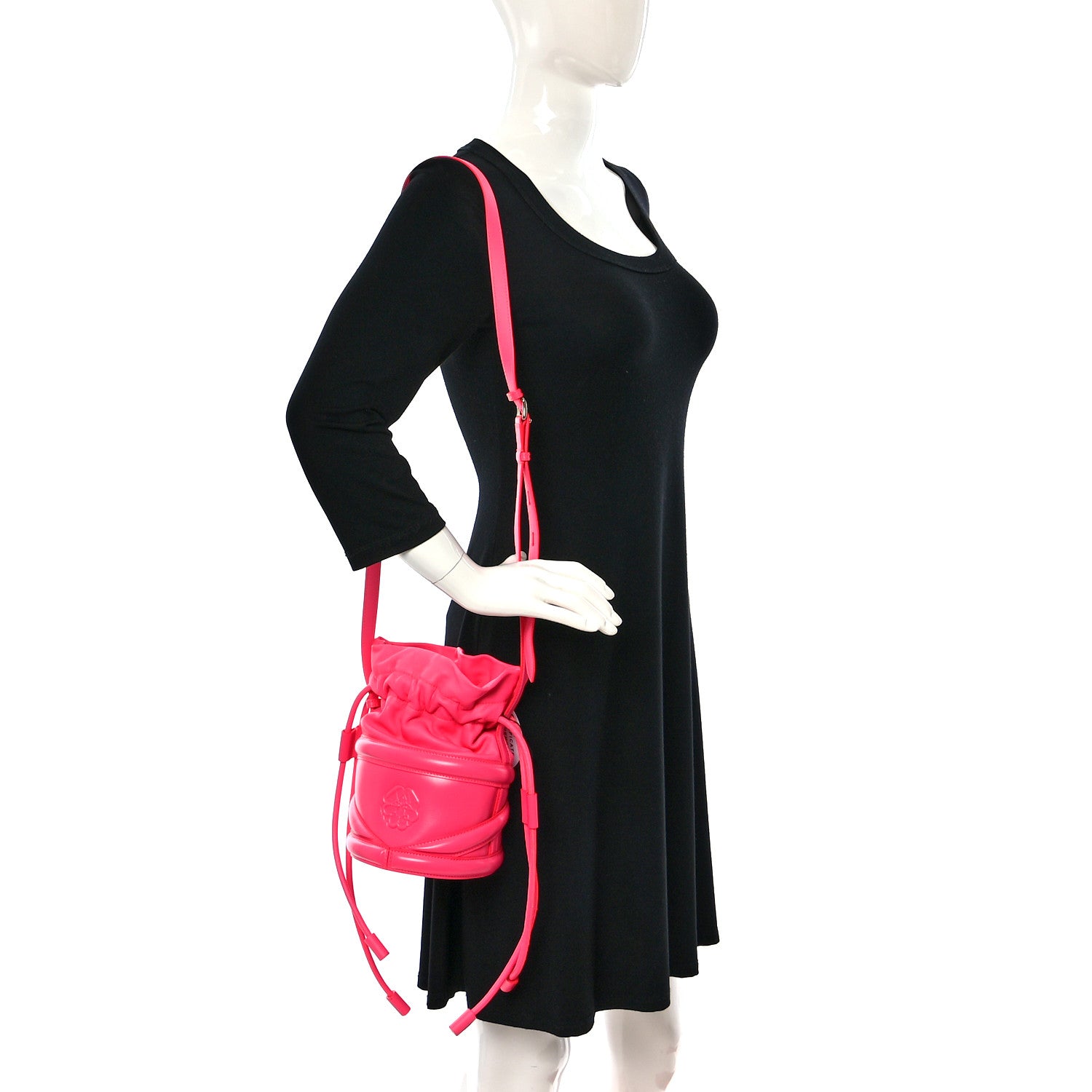 Alexander McQueen Calfskin The Soft Curve Drawstring Bag Neon Pink 2 of 9