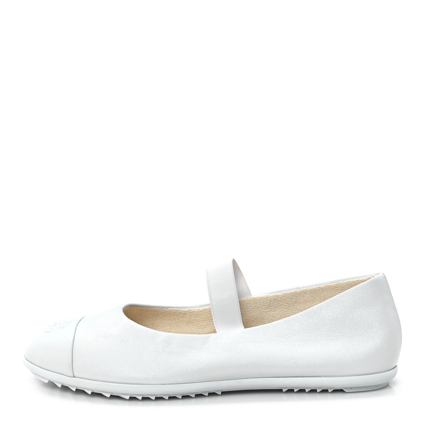Lambskin Cap Toe CC Mary Jane Flats 38.5 White