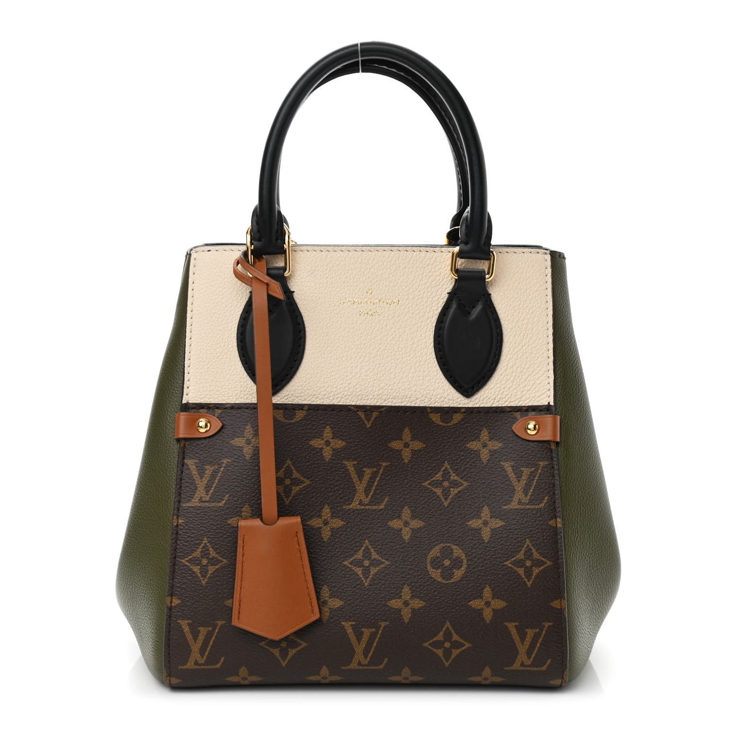 Calfskin Monogram Fold Tote PM Cream Khaki Black