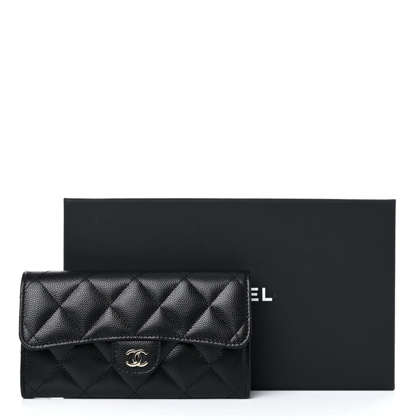 Caviar Quilted Medium Gusset Flap Wallet Black