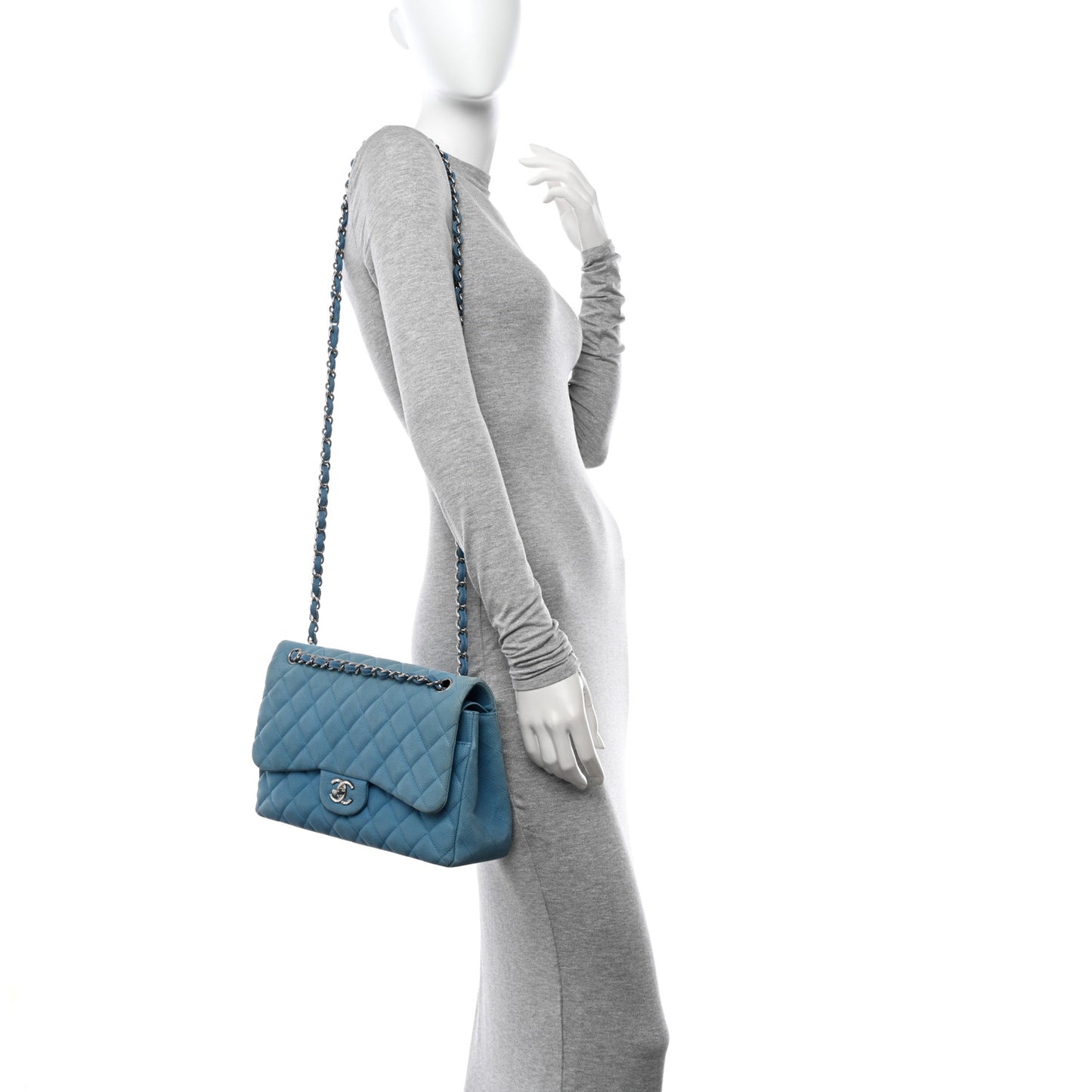 Iridescent Caviar Quilted Jumbo Double Flap Blue