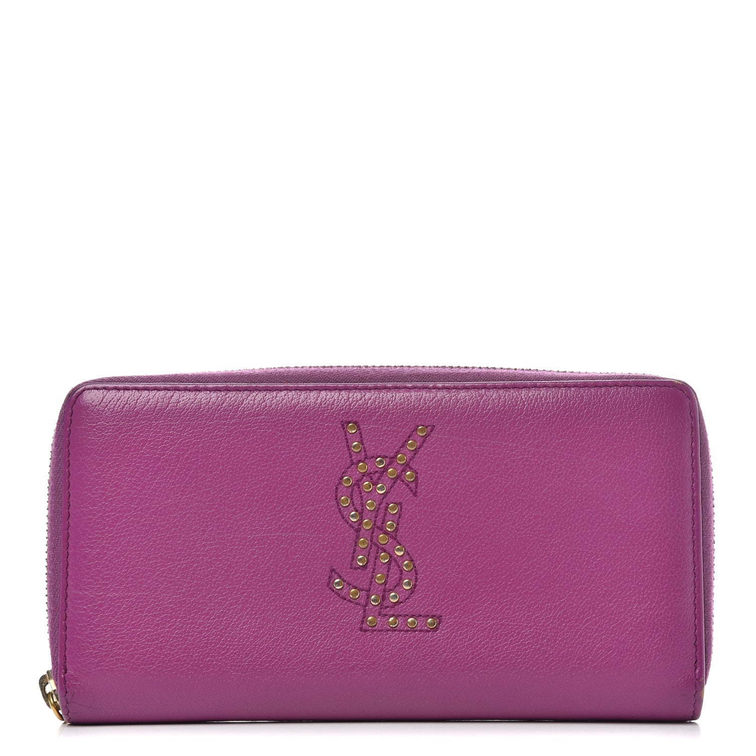 Saint Laurent Calfskin Studded Belle de Jour Zip Around Wallet Purple 1 of 6
