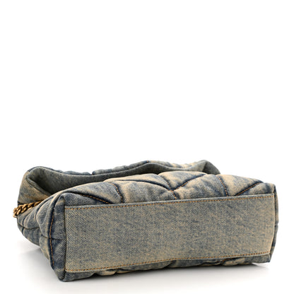 Saint Laurent Denim Quilted Toy Loulou Puffer Monogram Chain Satchel Blue Black 3 of 9