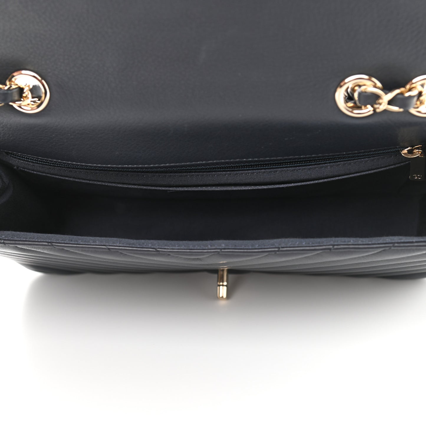 Calfskin Chevron Quilted Medium Statement Flap Navy Blue