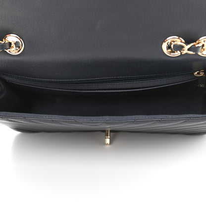 Chanel Calfskin Chevron Quilted Medium Statement Flap Navy Blue 4 of 11