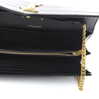 Saint Laurent Grain De Poudre Matelasse Chevron Monogram Chain Wallet Black 5 of 9