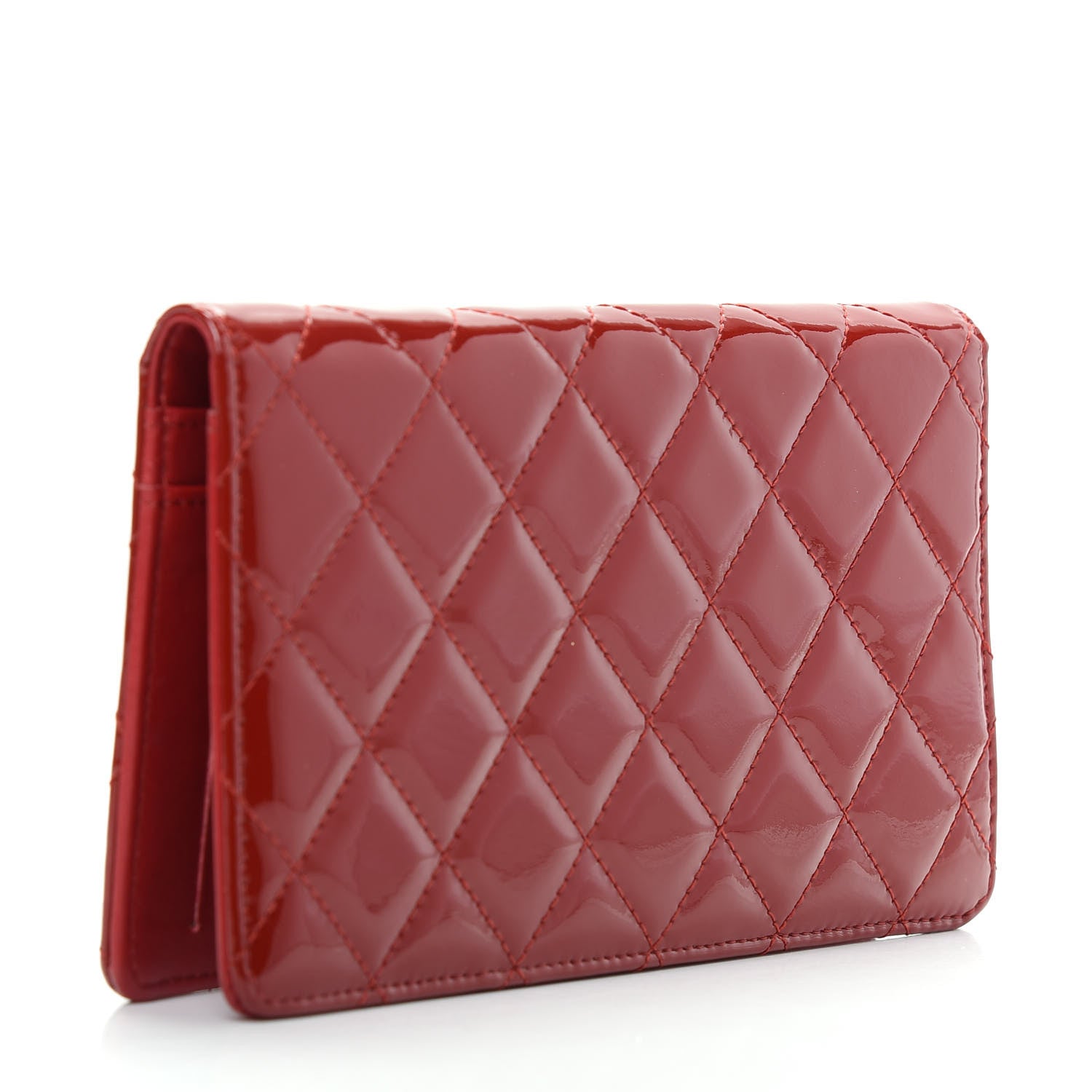 Chanel Patent Quilted Brilliant Yen Wallet Red 3 of 9