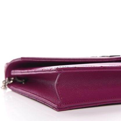 Saint Laurent Grain De Poudre Matelasse Chevron Monogram Envelope Chain Wallet Dark Grape 7 of 11