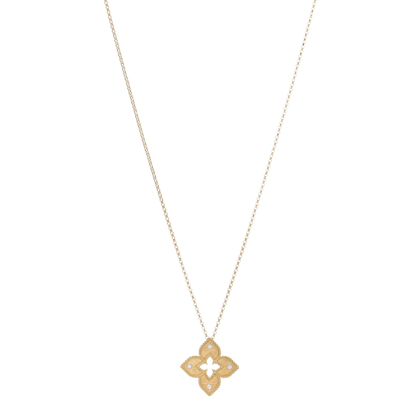 18K Yellow Gold Diamond Petite Venetian Princess Flower Pendant Necklace