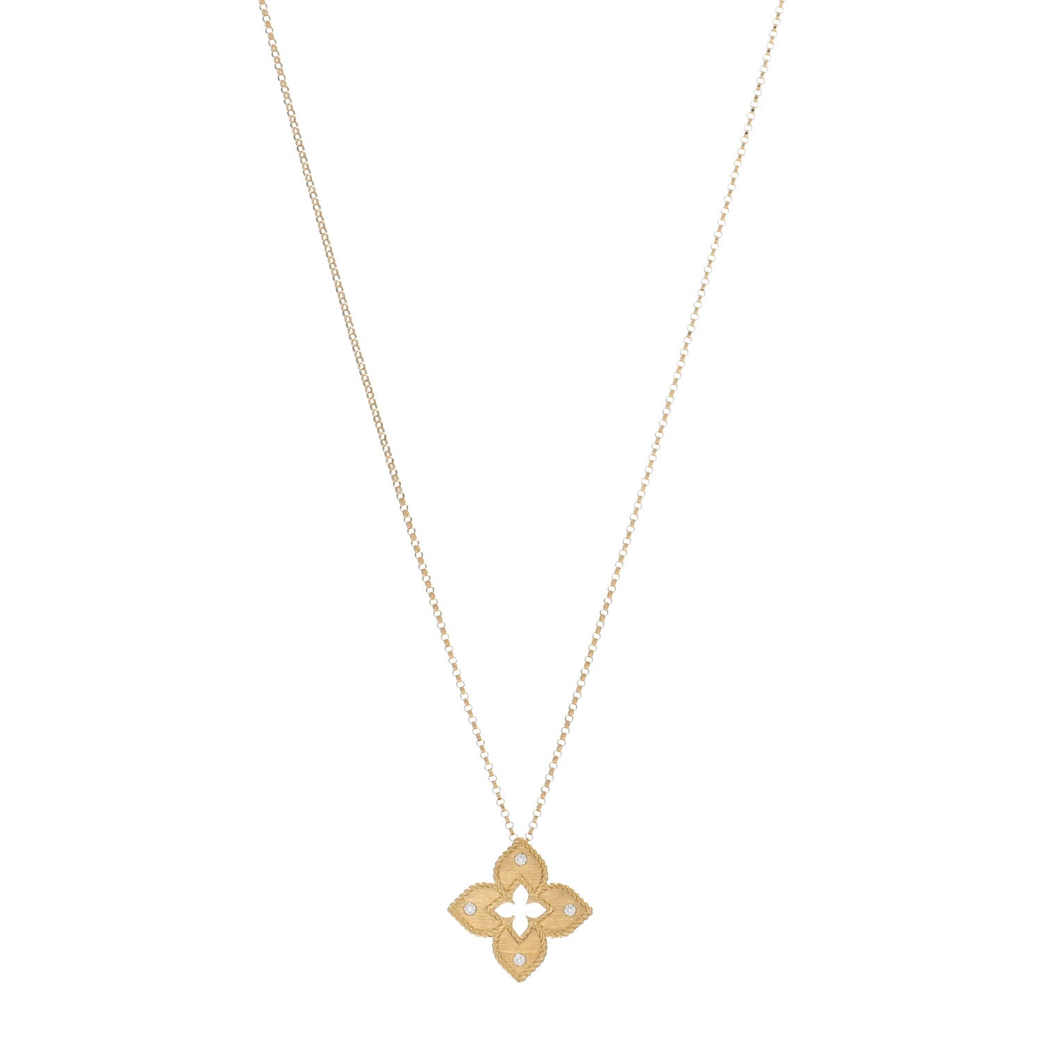 Roberto Coin 18K Yellow Gold Diamond Petite Venetian Princess Flower Pendant Necklace 1 of 4