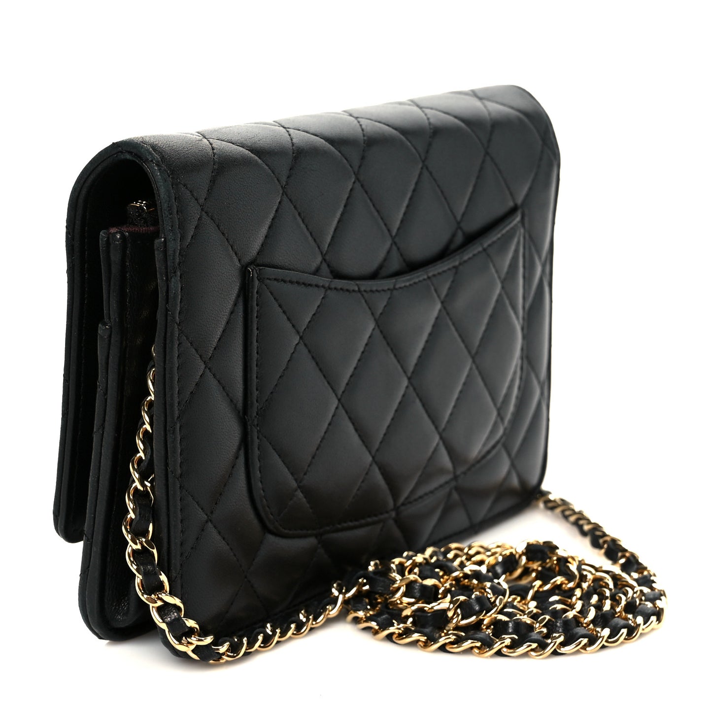 Lambskin Quilted Wallet On Chain WOC Black