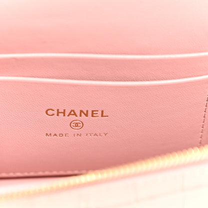 Chanel Calfskin Crocodile Embossed Crococo Top Handle Slim Vanity Case With Chain Light Pink 6 of 11