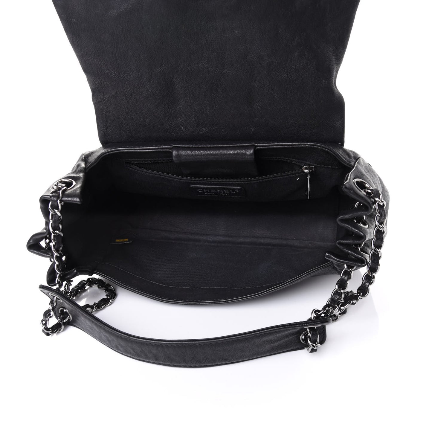 Calfskin Diamond Stitch Accordion Flap Black