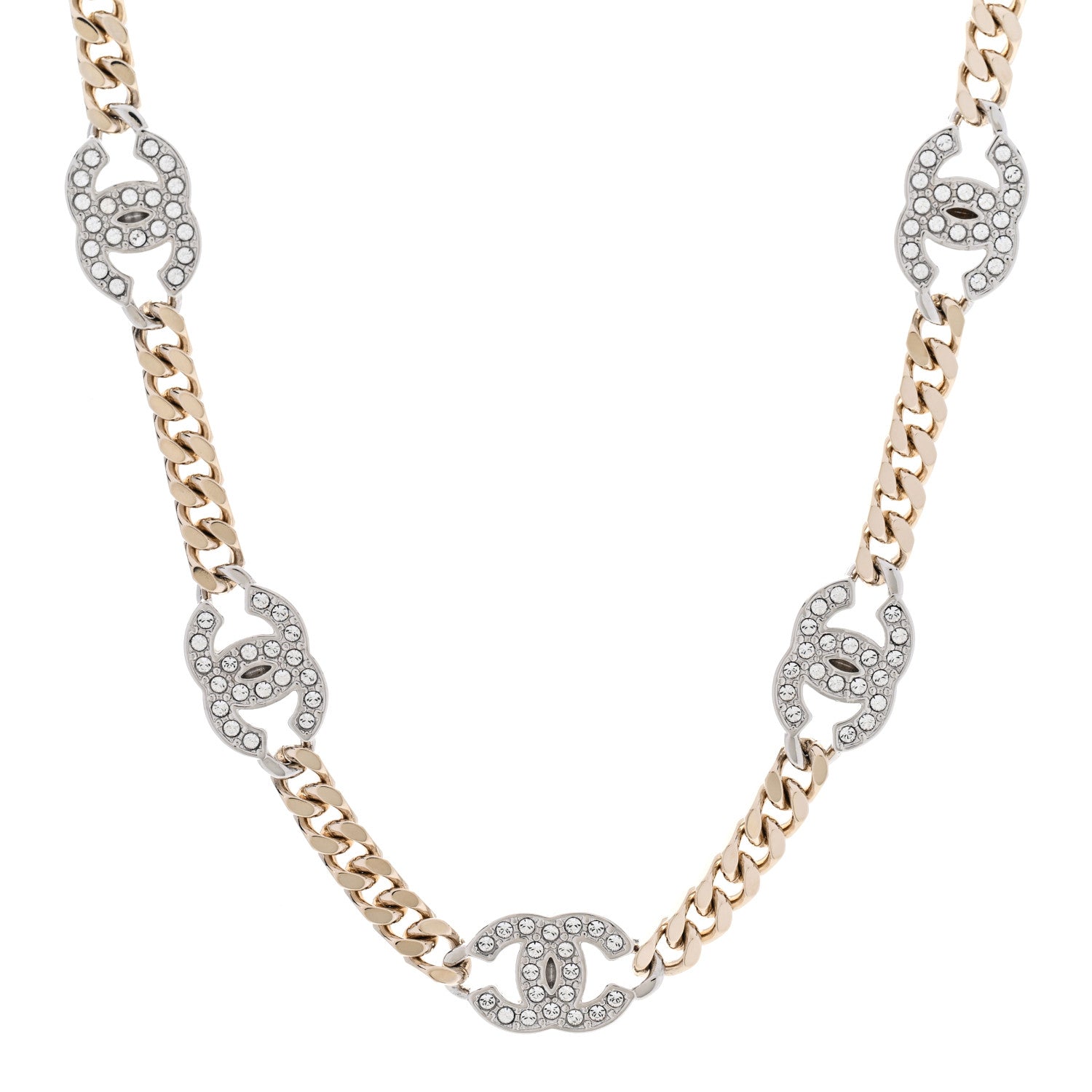 Chanel Crystal Chain CC Link Choker Gold Silver 1 of 6