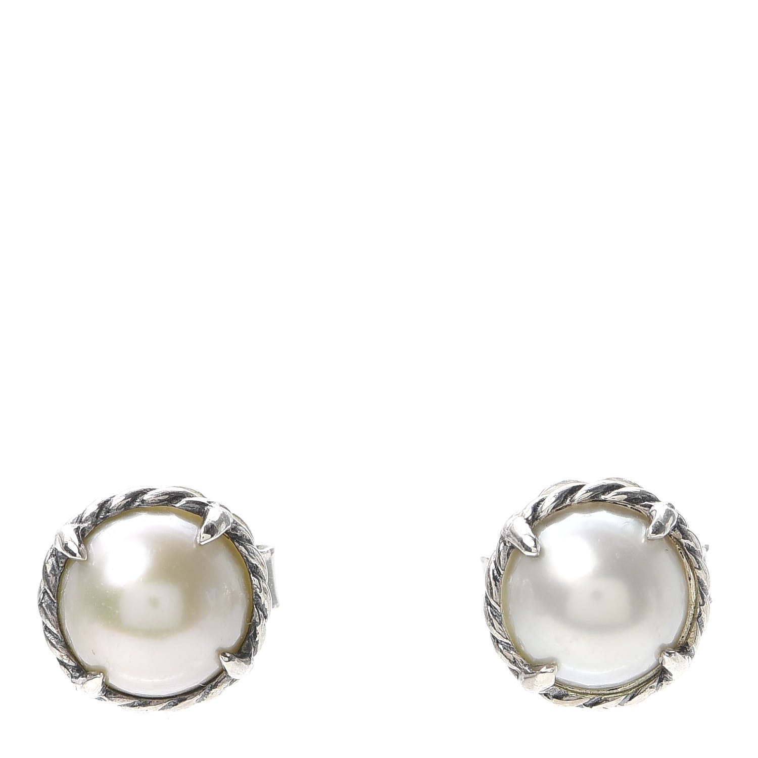 David Yurman Sterling Silver Pearl 10mm Chatelaine Earrings 1 of 4