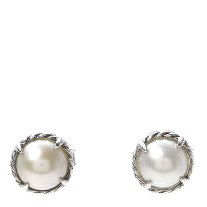 David Yurman Sterling Silver Pearl 10mm Chatelaine Earrings 1 of 4