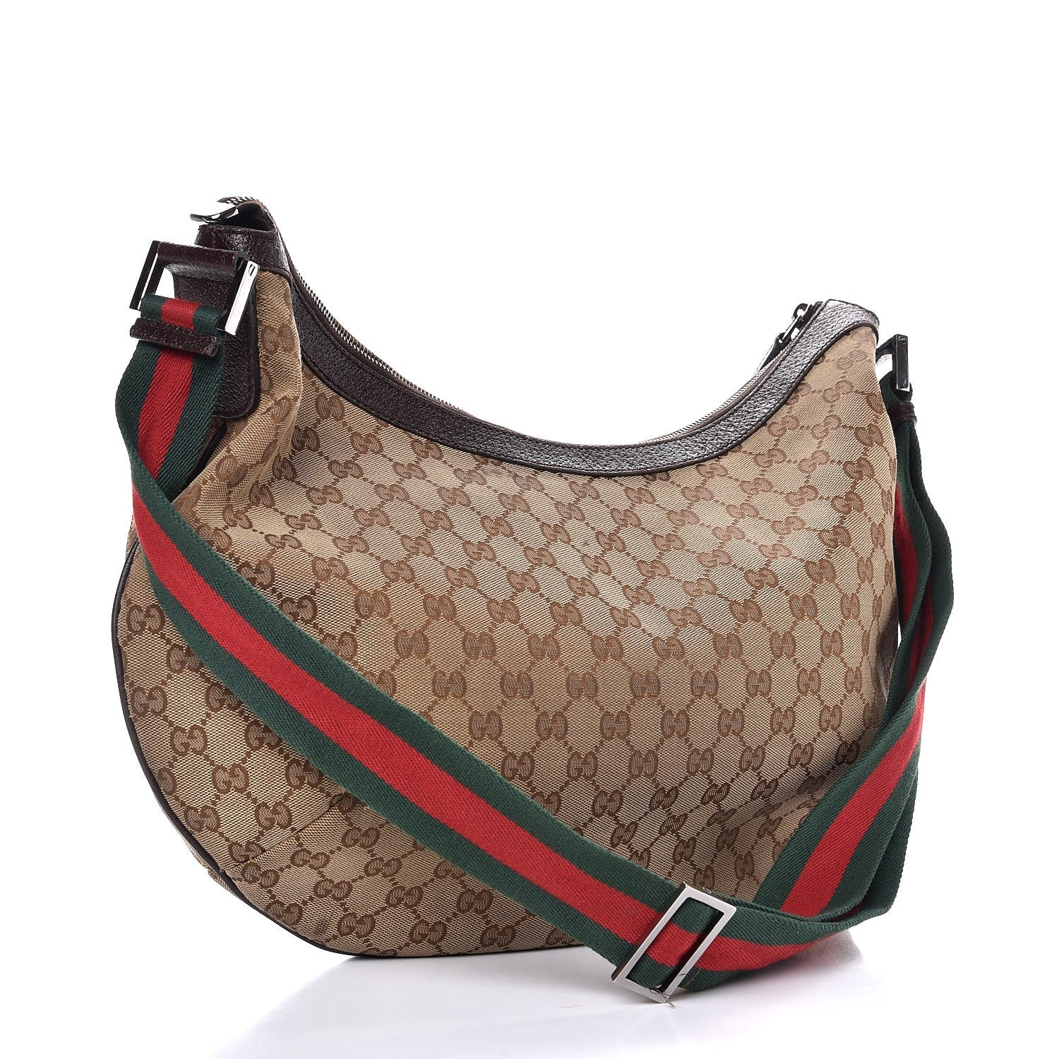 Gucci Monogram Web Medium Half Moon Hobo Dark Brown 3 of 11