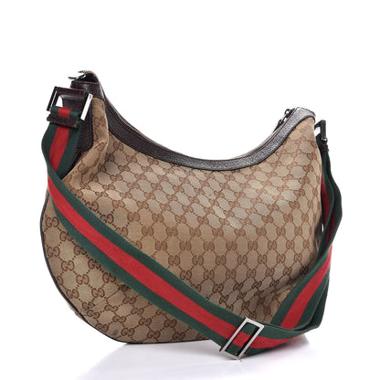 Gucci Monogram Web Medium Half Moon Hobo Dark Brown 3 of 11