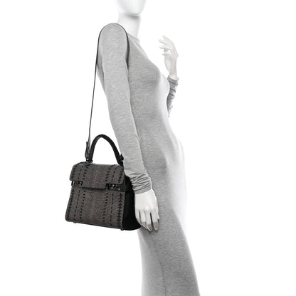 Delvaux Grained Calfskin MM Tribal Stitch Tempete Satchel Ebene Ivory Black 2 of 10