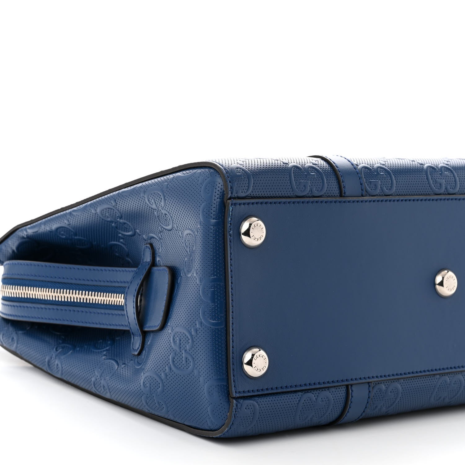 Gucci Calfskin GG Tennis Embossed Tote Bag Intense Metal Blue 9 of 11