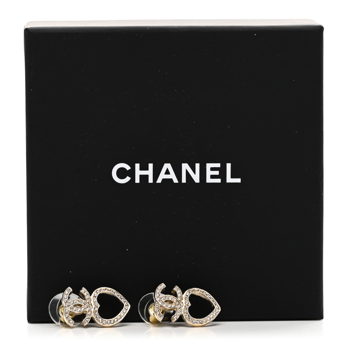 Metal Crystal CC Heart Drop Earrings Gold