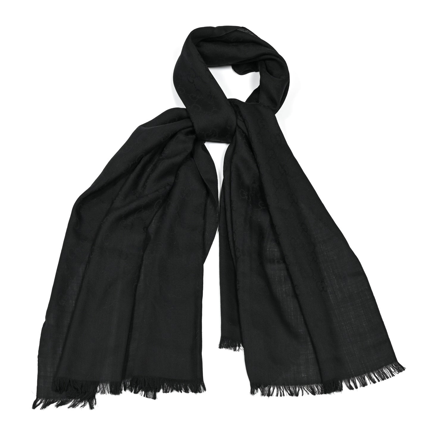 Wool Silk Monogram Scarf Black