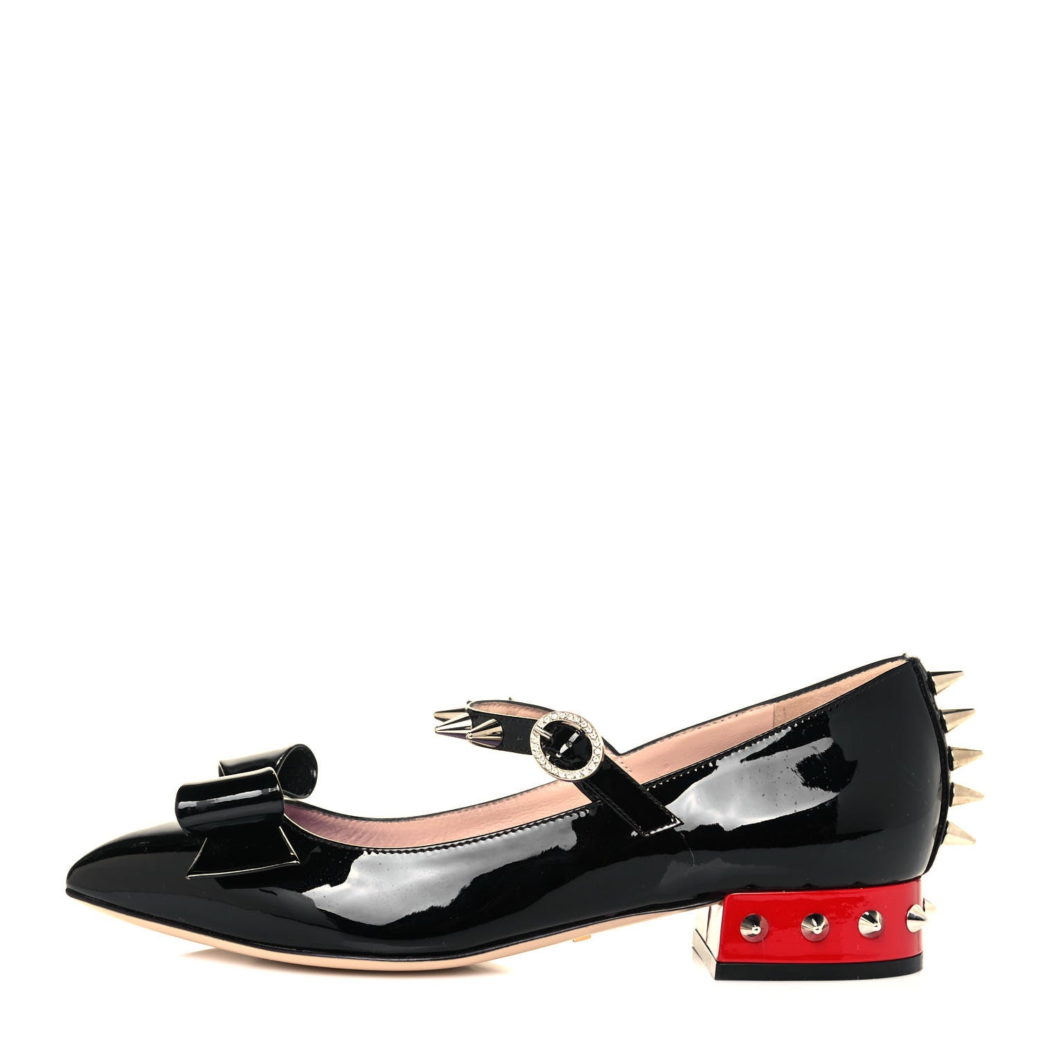 Gucci Patent Crystal GG Bow Sadie Spike Low Heel Ballerina Loafers 36 Black 1 of 9