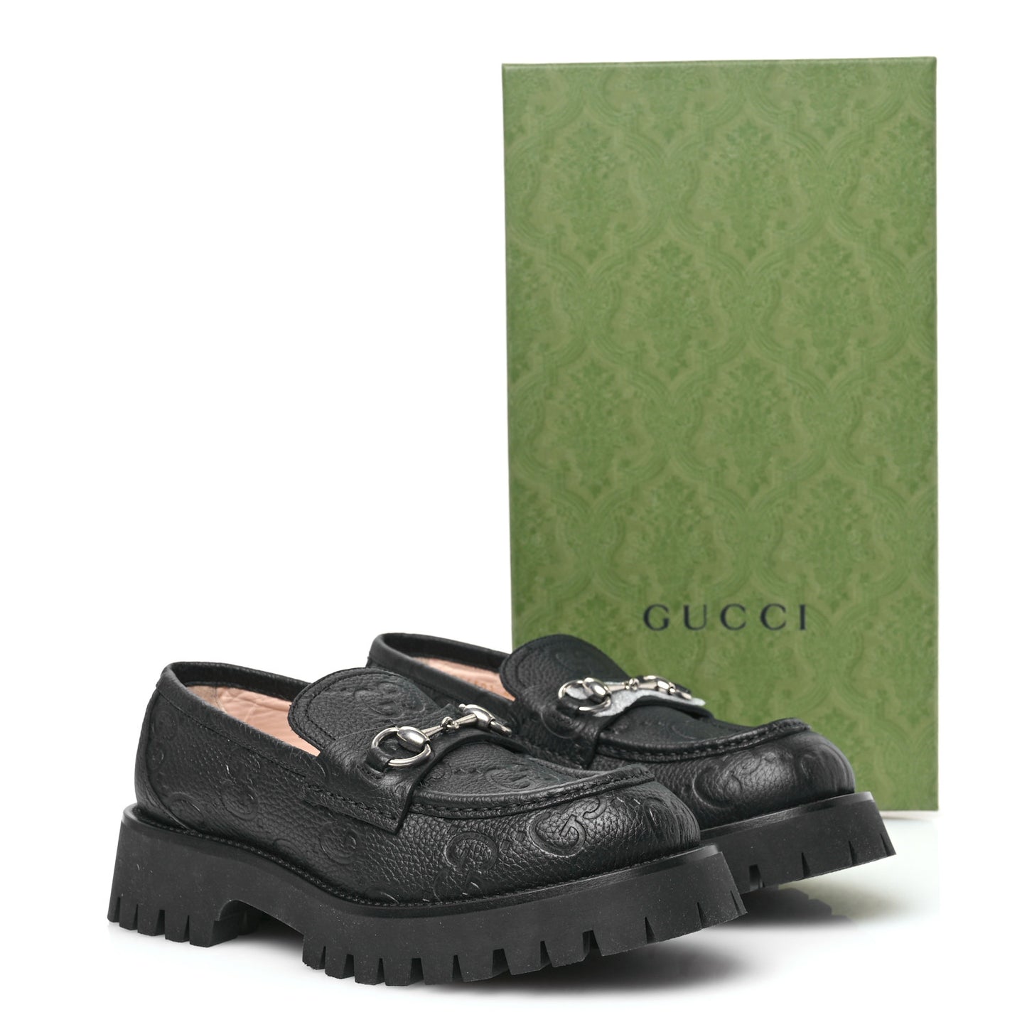 Piuma Calfskin Embossed Womens Platform Lug Sole Loafers 40 Black