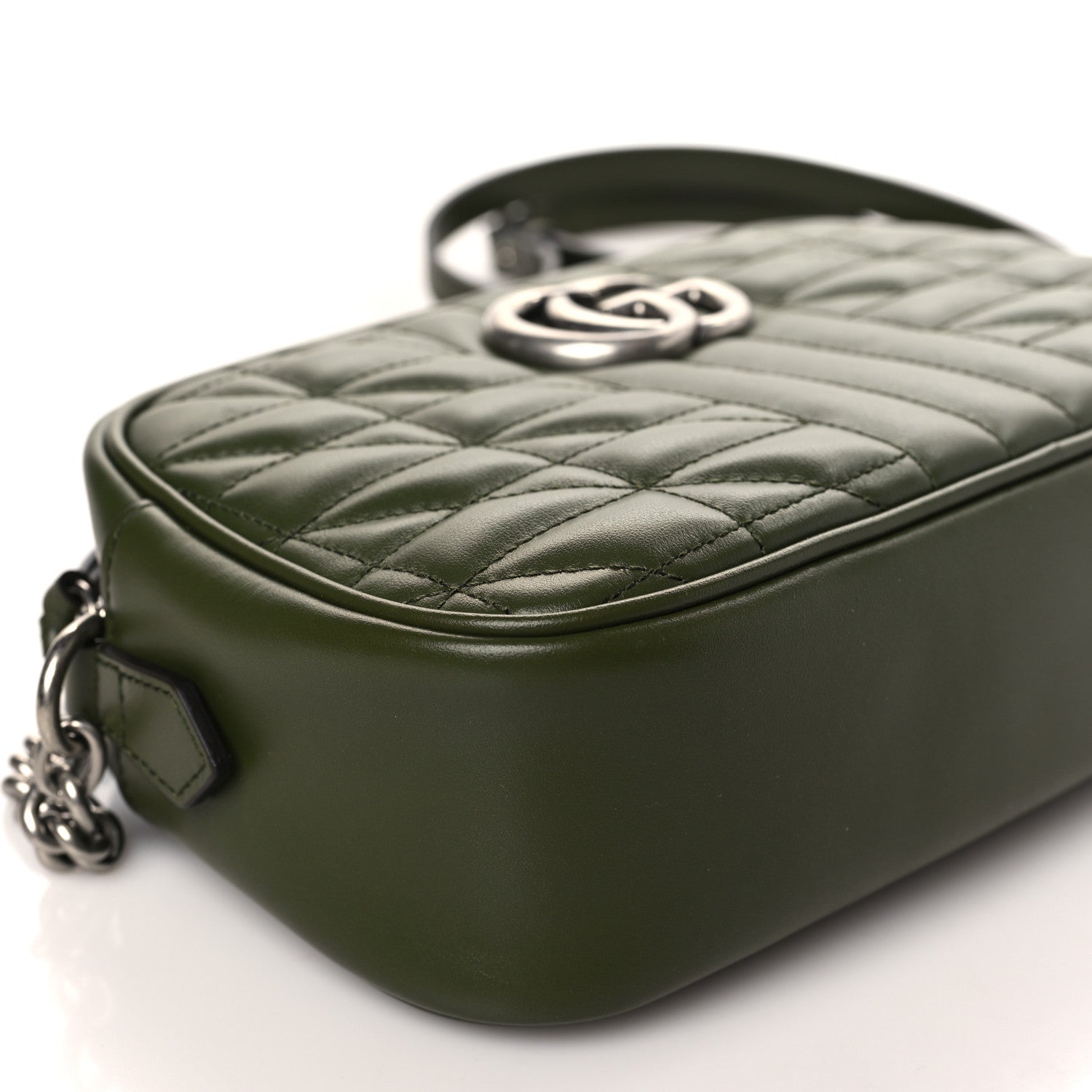 Gucci Calfskin Matelasse Aria Small GG Marmont Chain Shoulder Bag Military Wood 7 of 8
