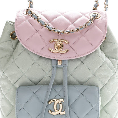 Chanel Goatskin Quilted Duma Drawstring Backpack Green Blue Pink 8 of 13