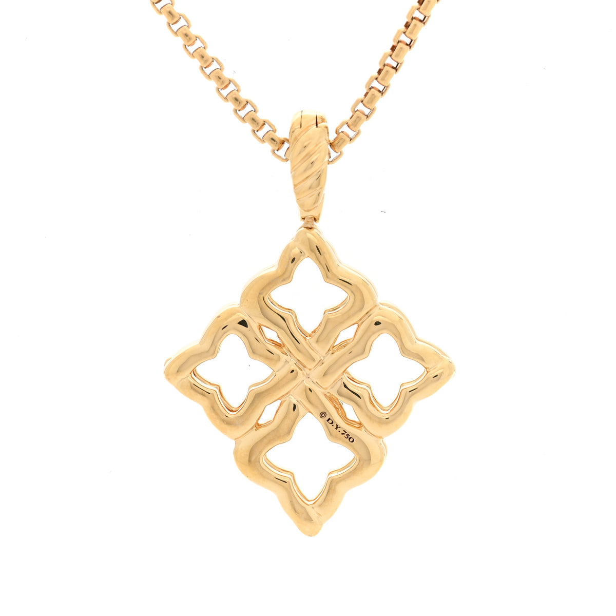 18K Yellow Gold Diamond Cable Collectibles Quatrefoil Pendant Necklace