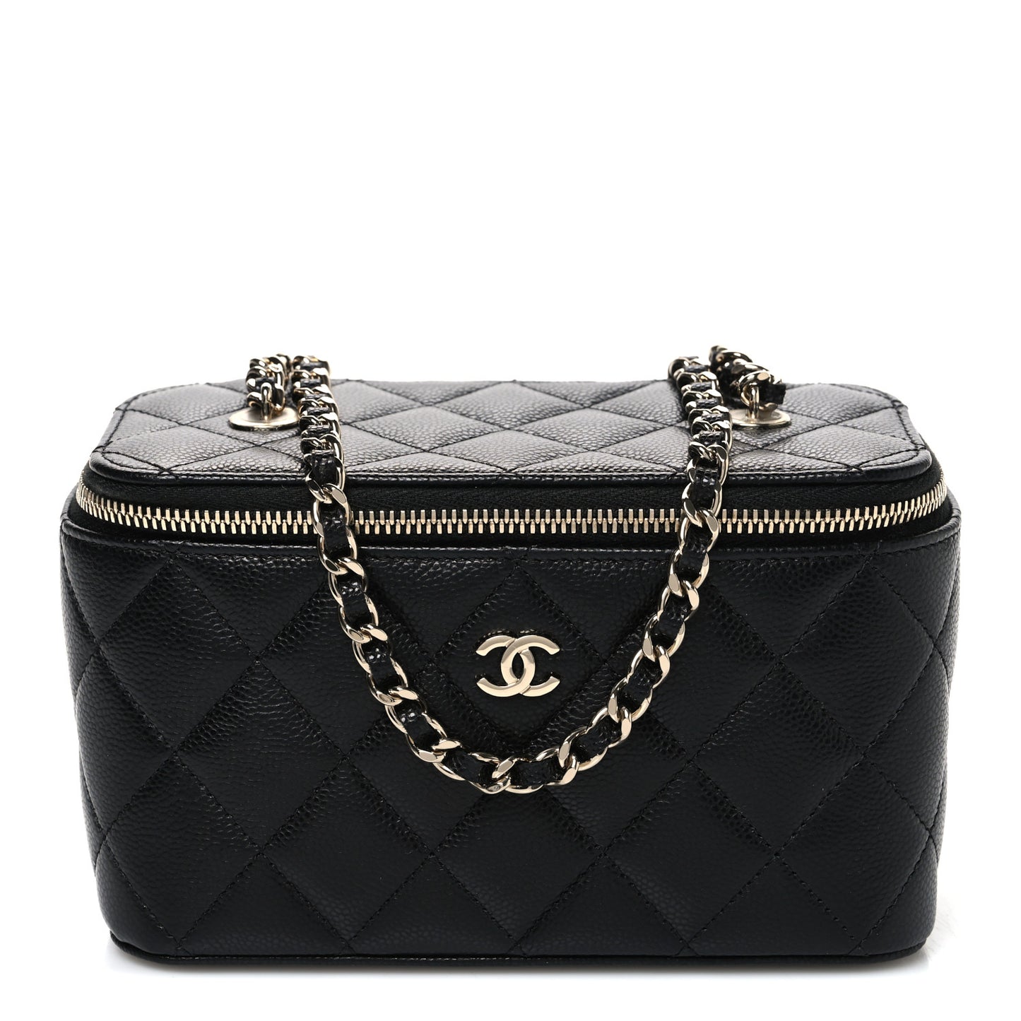 Caviar Quilted Small Vanity Case With Chain Black