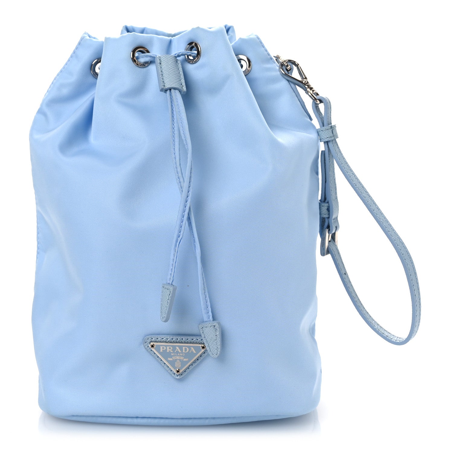 Prada Re-Nylon Saffiano Vela Bucket Wristlet Celeste 1 of 11