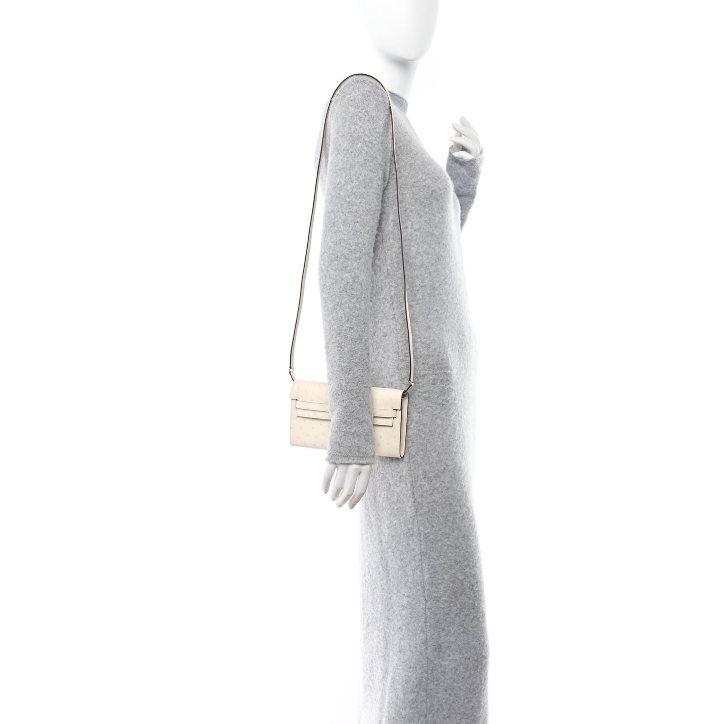 Ostrich Kelly Wallet To Go Craie