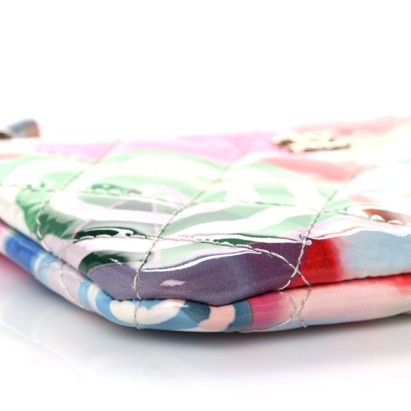 Patent Calfskin Printed Quilted Small Cosmetic Case Multicolor