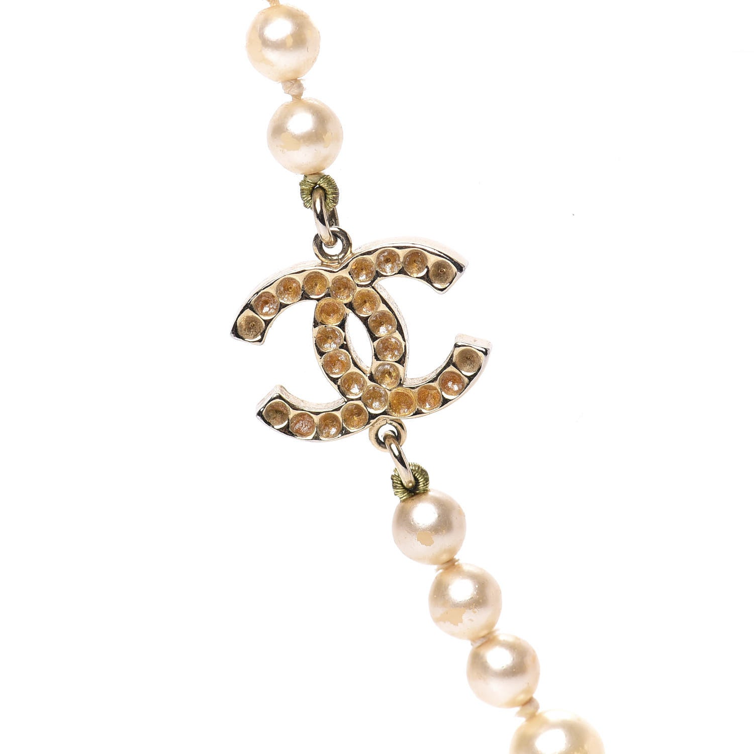 Chanel Pearl Crystal Long CC Necklace Gold 4 of 13