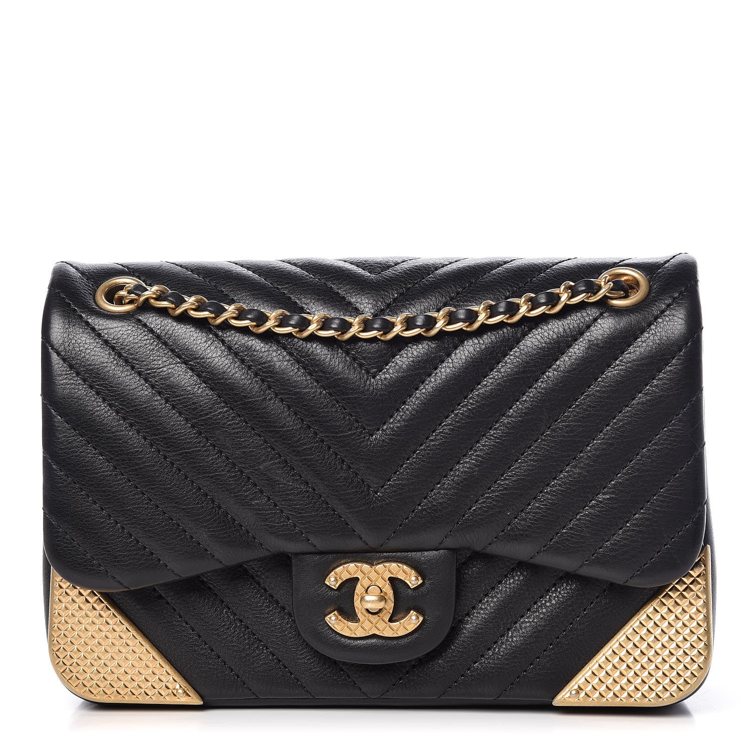 Chanel Calfskin Chevron Quilted Mini Rock The Corner Flap Black 1 of 10