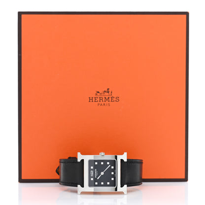 Hermes Stainless Steel Barenia Diamond 26mm Heure H Hour Quartz Watch Noir 5 of 5