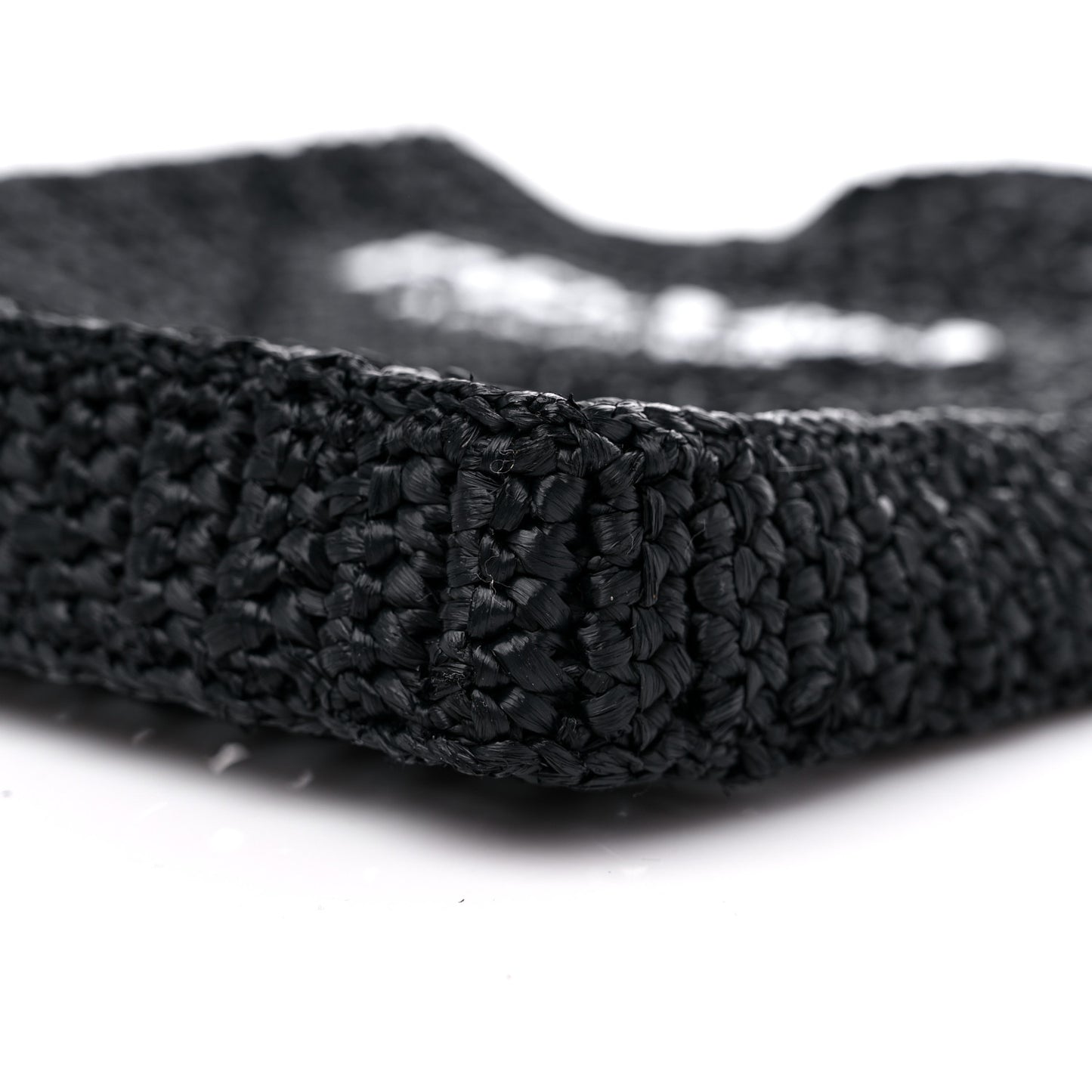 Yarn Raffia Effect Crochet Logo Embroidered Tote Bag Black