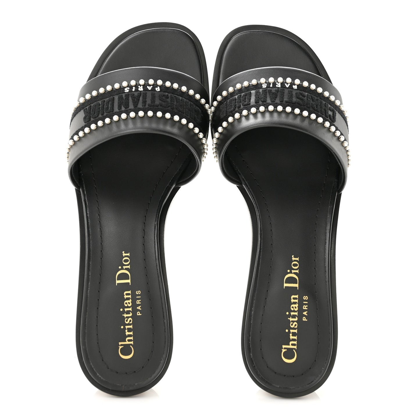 Calfksin Pearl Embroidered Dway 35mm Slide Sandals 35 Black